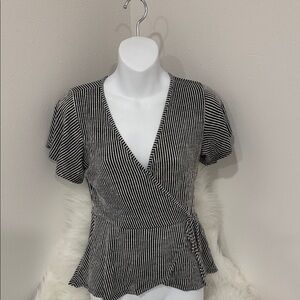 Caution To The Wind Black and White Wrap Top
